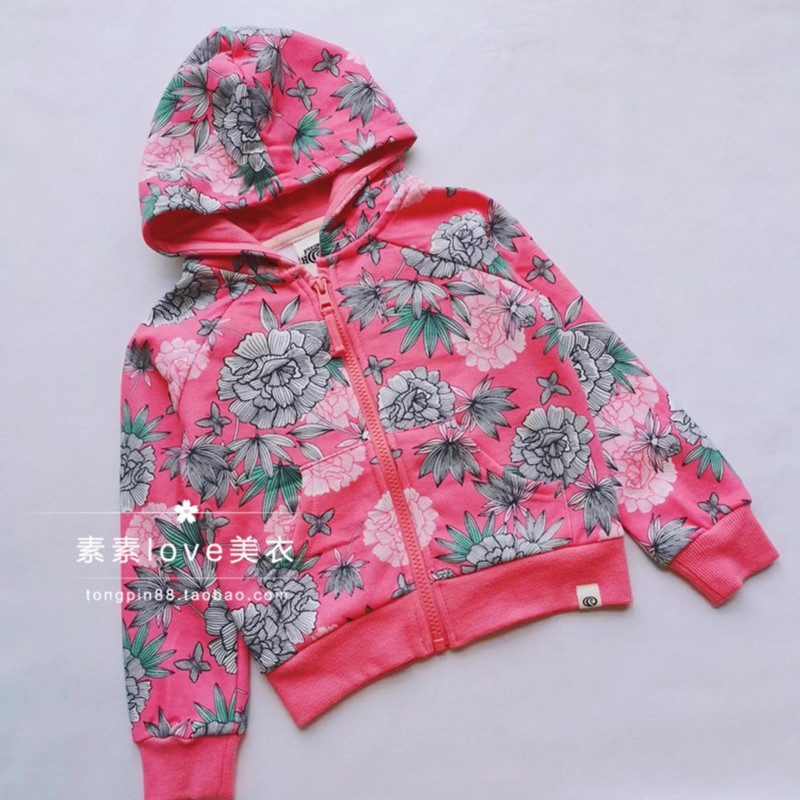 特亏清~~三件包邮 澳尾1-3岁 女小童宝宝花朵连帽加薄绒 开衫卫衣