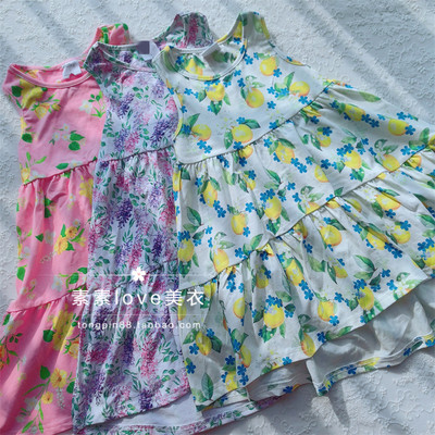 美美的大裙摆 三件包邮 澳dan 女中大童2-7岁 花朵柠檬连衣裙