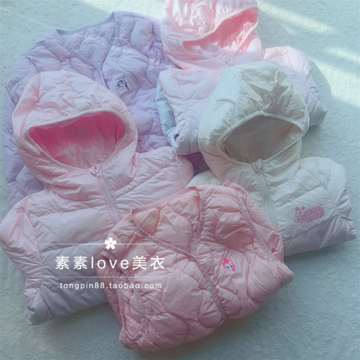 数量少糖果色渐变 女中小大童100-150 柔软轻薄短款连帽羽绒服