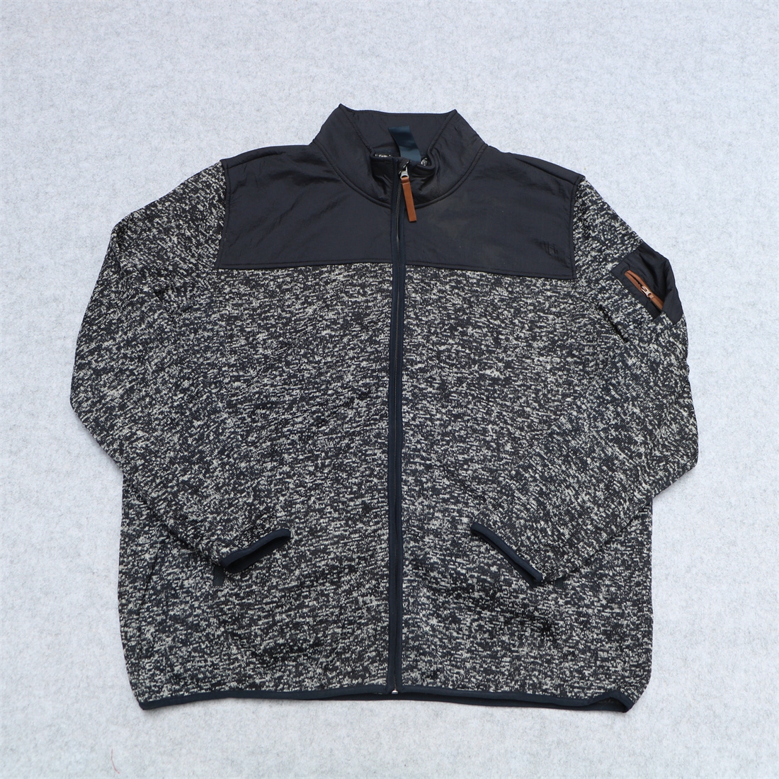 秋冬摇粒绒针织拼色拉链开衫外套