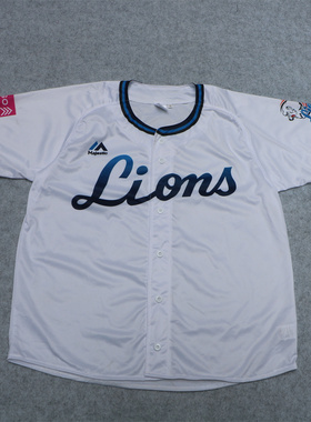 出口日单Lions队白色棒球服男夏季速干宽松运动球衣短袖上衣T恤