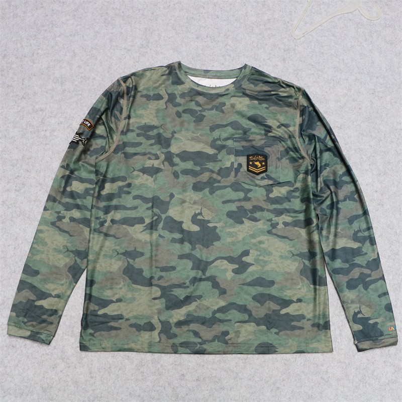 外贸澳洲原单春夏季迷彩钓鱼防晒衣露营皮肤衣圆领速干长袖T恤男
