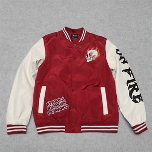 外贸秋冬加棉棒球服外套美式复古拼接皮尤袖刺绣潮时尚个性夹克衫