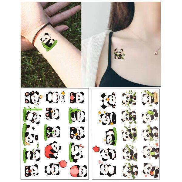 熊猫卡通可爱少女风手腕锁骨脚踝防水纹身贴 儿童环保手臂贴纸