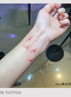 红色手腕锁骨手臂海鸥彩色纹身贴防水女持久高级一次性学生可洗潮