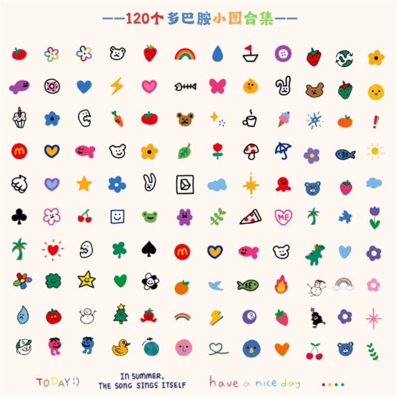彩色卡通简约线条多巴胺小图案纹身贴迷你泫雅可爱贴纸防水手指女