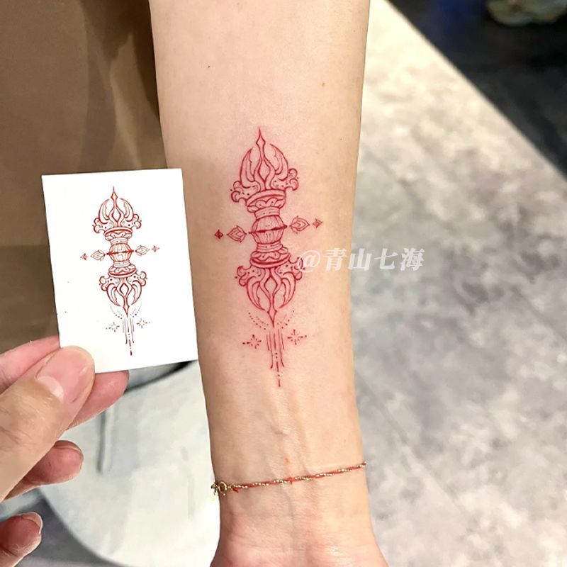 新款金刚杵彩色纹身贴持久防水ins纯欲酷潮男女手臂腿部可洗贴纸