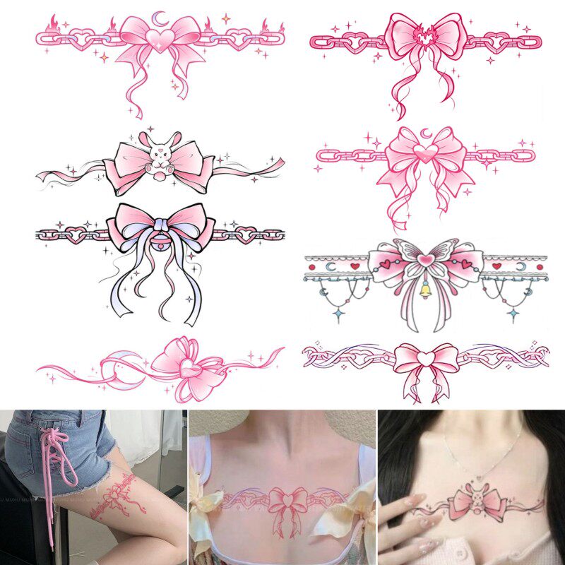 性感锁骨纹身贴大腿花臂蝴蝶结软妹小清新防水持久个性甜酷女