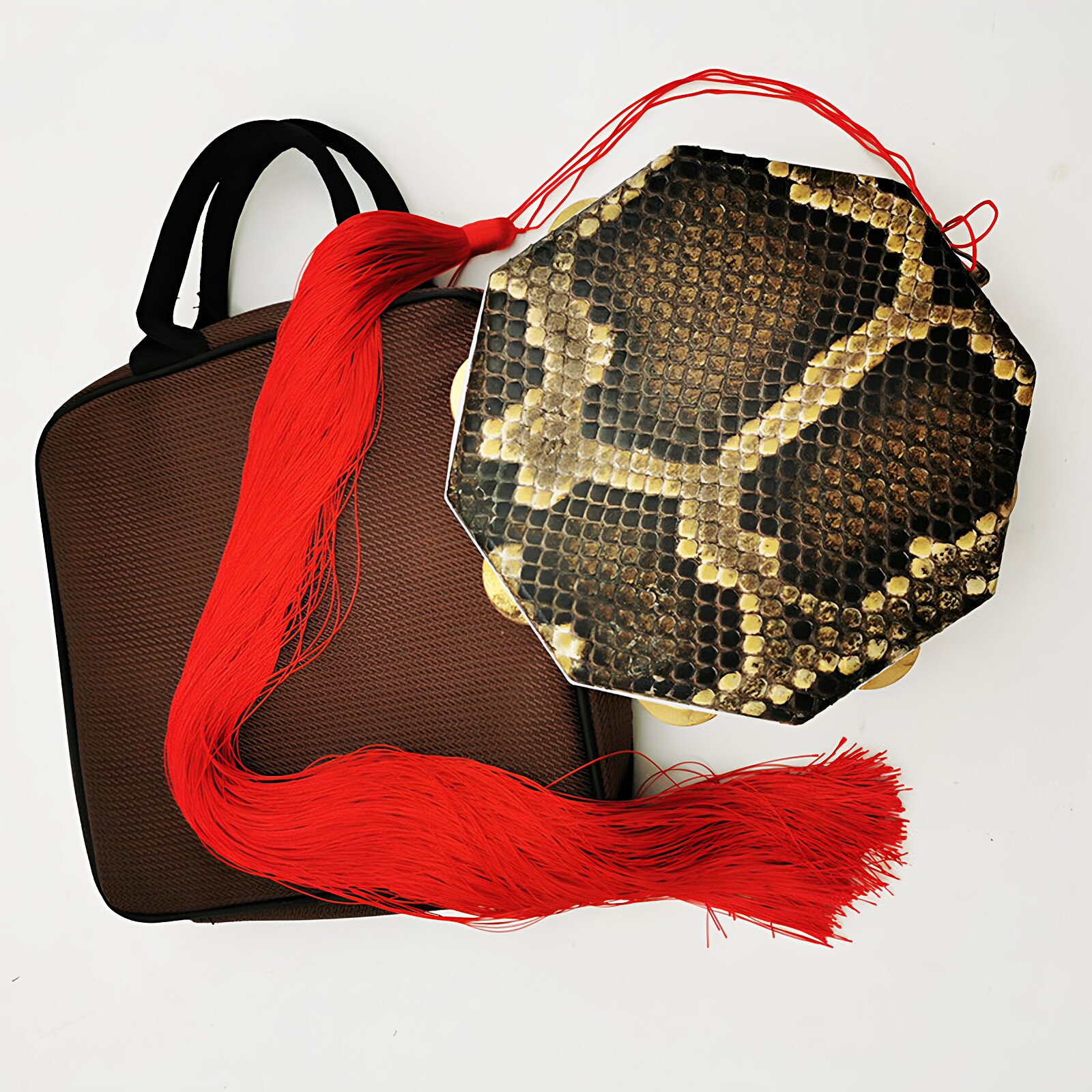 满族乐器红木红檀黑檀八角鼓蟒皮手鼓成人舞蹈带鼓穗道具曲艺说唱