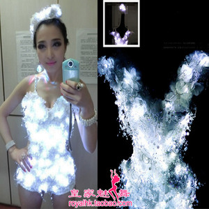 酒吧新款现代爵士舞服装大气女歌手ds嘉宾花朵连体led发光演出服