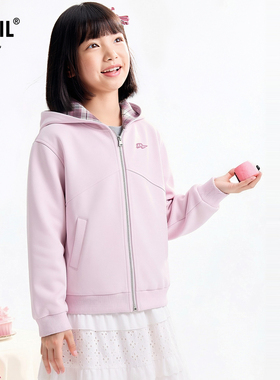安奈儿男女童装针织外套连帽2026春新款休闲运动灰色帽衫潮酷百搭