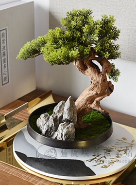 新中式禅意仿真树迎客松盆栽摆件样板间玄关茶室绿植盆景软装饰i.