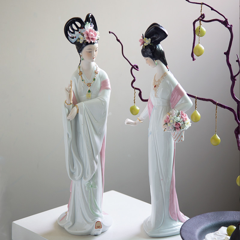 新中式陶瓷仕女雕像塑瓷器仙女家居艺术工艺品高级感客厅玄关摆件