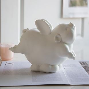 飞天祥云翅膀白色小飞猪生肖雕塑艺术摆件招财新中式家居装饰品