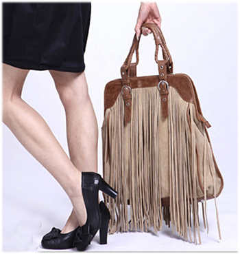 阿卡莫伊真皮女包西部风情流苏牛皮大包E04621