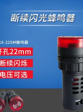 蜂鸣器AD16-22SM DC24V 220V警报闪光开孔22mm红色报警器