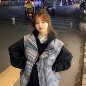 超好看 叠穿休闲马夹外套602 棉服马甲女秋冬新款 胖mm大码 格子无袖