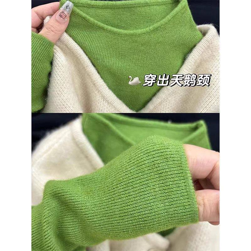 韩系穿搭半高领长袖针织衫女秋冬新款高级感修身显瘦内搭打底上衣