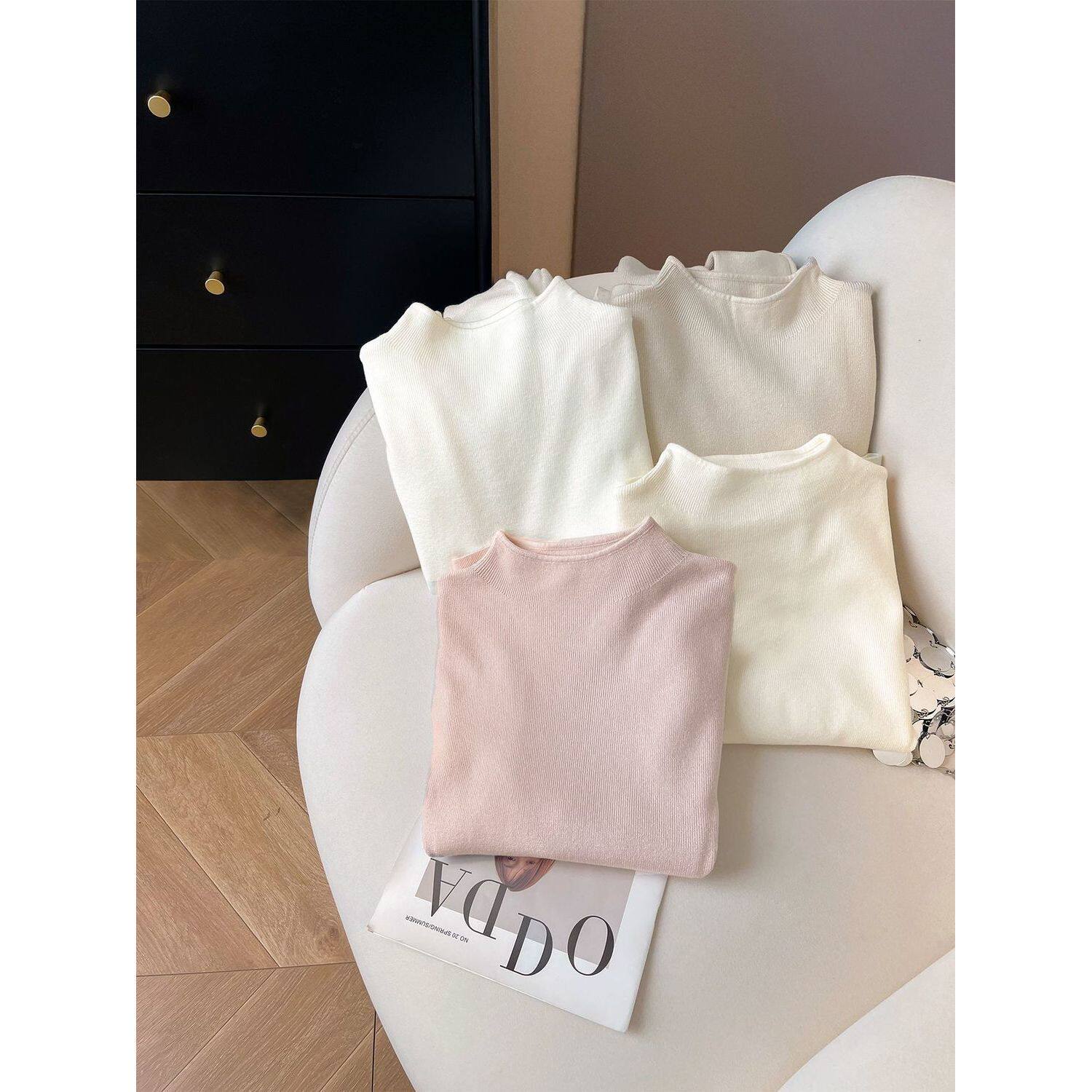 小立领奶fufu软糯针织长袖打底衫女2025冬季毛衣秋装简约上衣内搭