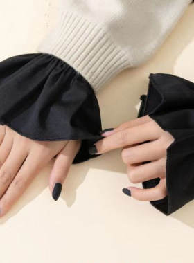 压褶棉质短接袖女假袖子