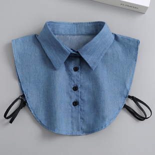 韩版蓝色衬衫假领子女百搭娃娃领牛仔衬衣尖领假领减龄内搭假衣领
