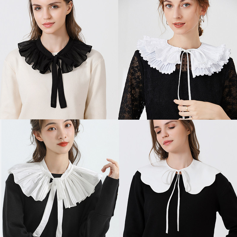 假领子女披肩百搭假领假衬衣领荷叶边百褶假衣领装饰领新款娃娃领