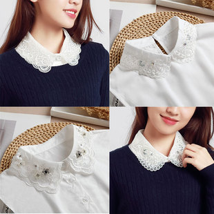 钉珠装饰衬衣领秋冬毛衣配饰领子韩版假衣领女士白色衬衫领假领子