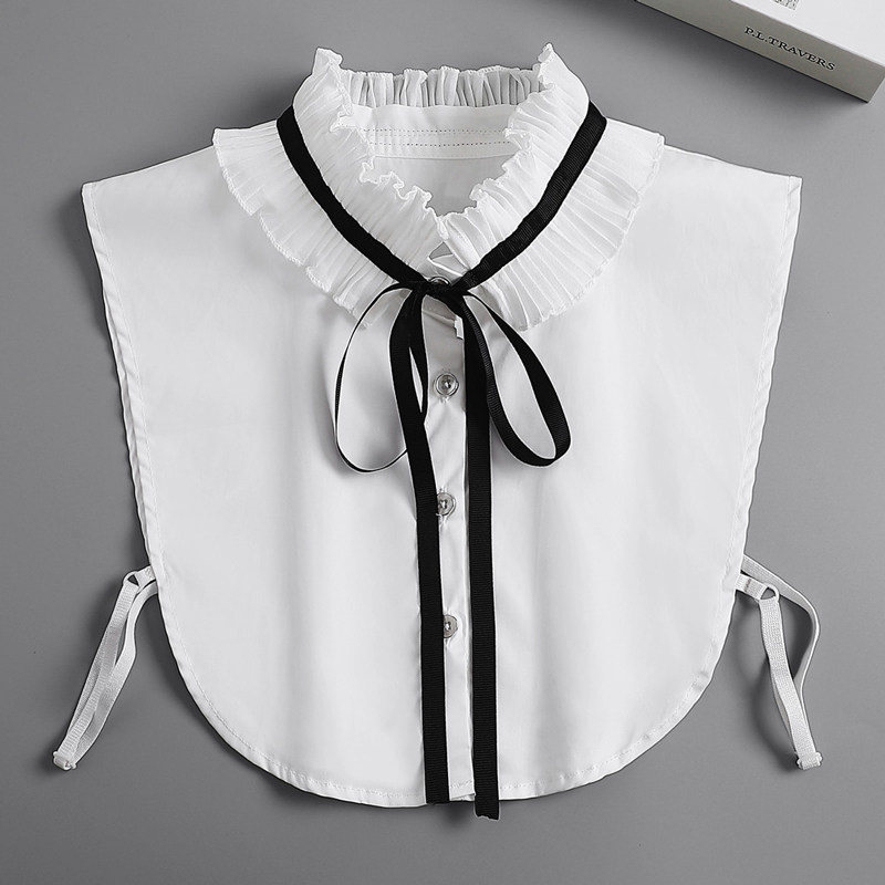 风琴褶花边系带立领白色假衣领女百搭衬衫假领子气质内搭假衬衣领
