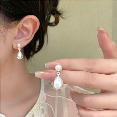 S999银针珍珠水滴耳环