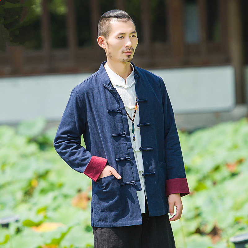 春秋中国风男装长袖男士唐装外套棉麻盘扣上衣民族中式居士茶禅服
