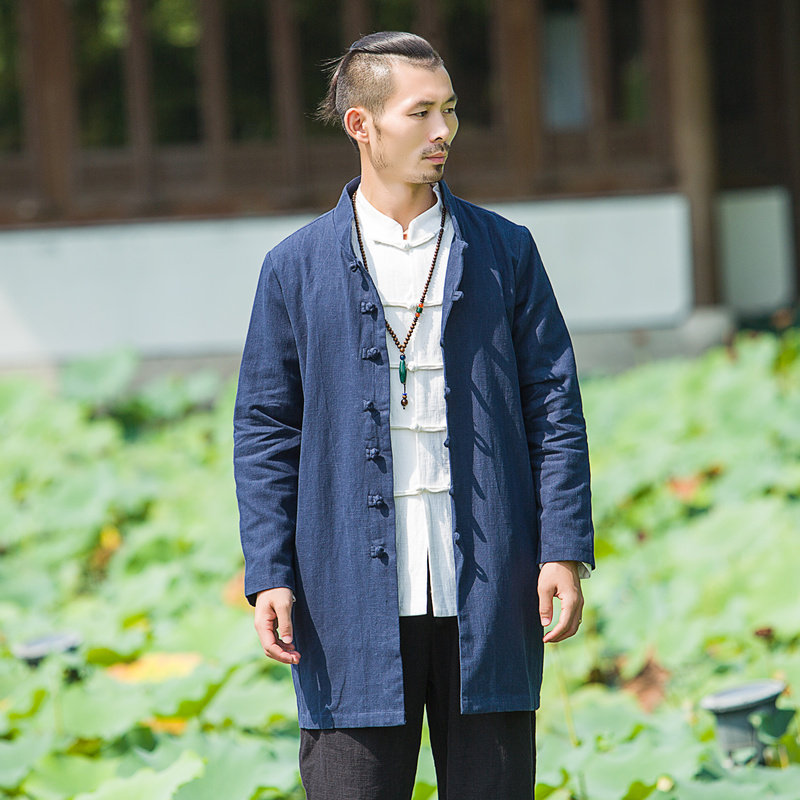 春秋中国风男士唐装外套中长款民国盘扣上衣复古棉麻亚麻中式男装