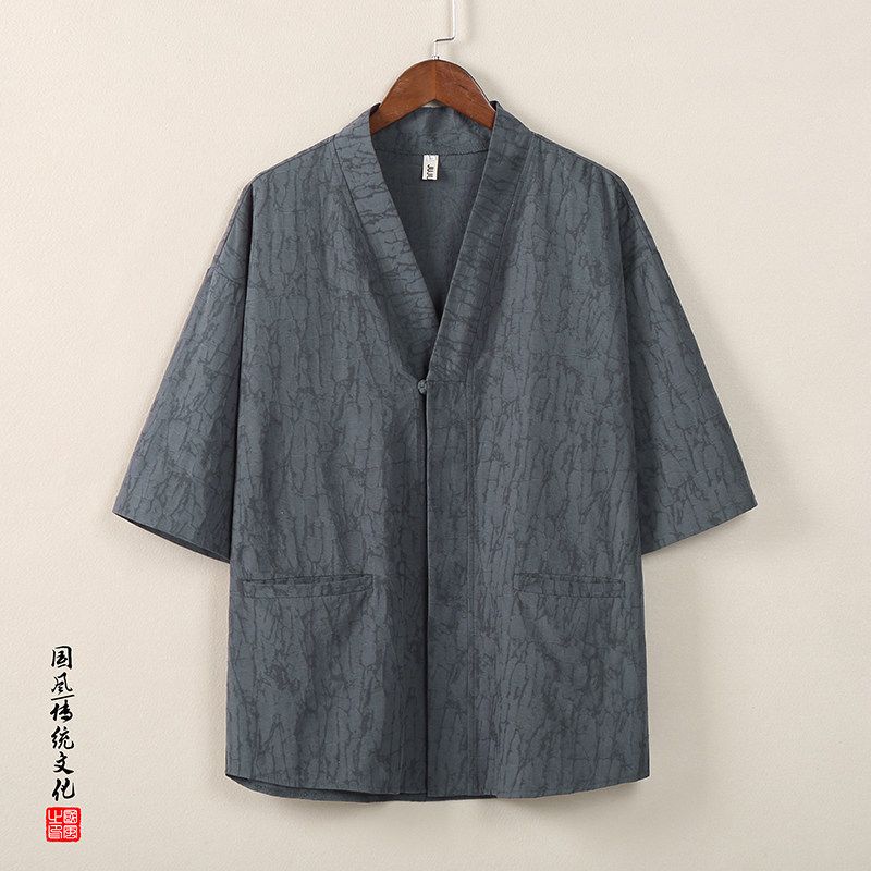 夏季中国风男装短袖棉麻衬衫男士唐装汉服复古风上衣宽松中式茶服