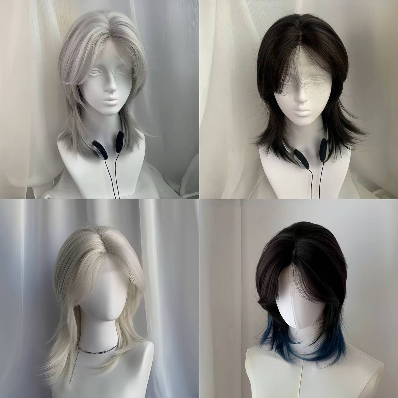 假发狼尾鲻鱼头合集中分层次感短直发帅气银灰色男女同款假发批发