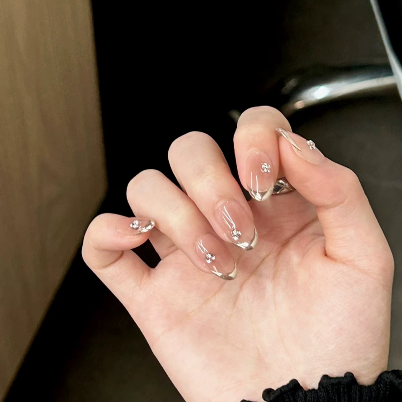 纯手工穿戴甲短款美甲贴片成品可拆卸假指甲显白高级感魔镜粉法式