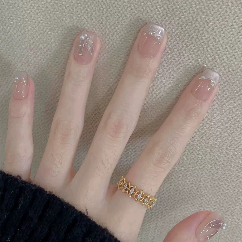 新款气质显白猫眼法式人鱼美甲成品手工定制穿戴甲假指甲贴片拆卸