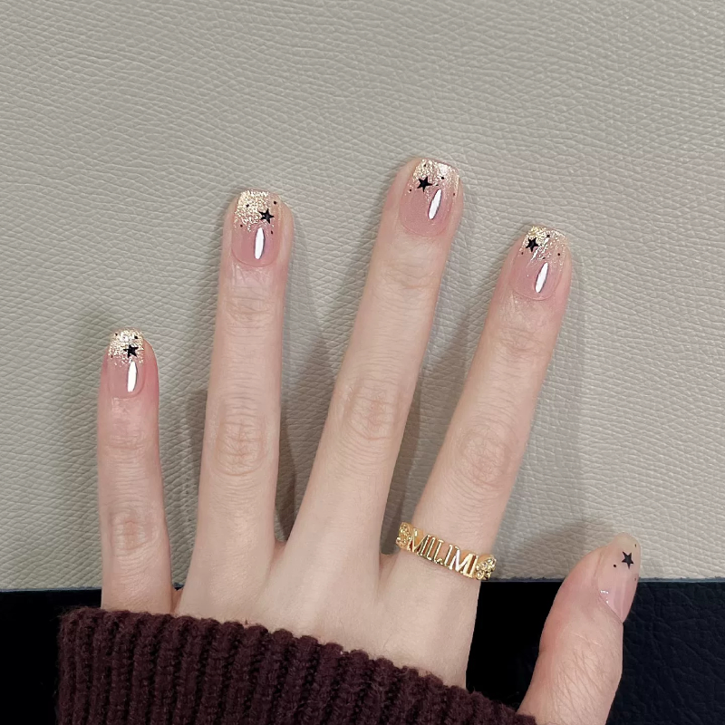 新年手工穿戴甲美甲高级显白星星裸粉金色猫眼指甲贴片,彩妆/香水/美妆工具,穿戴甲/甲片,淘宝优惠券,粉丝福利购,淘宝优惠卷