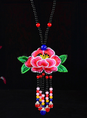 复古百搭手工串珠刺绣荷花女项链