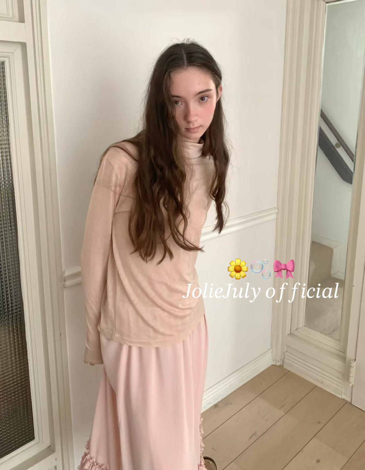 JolieJuly m韩国正品 温柔腮红色系花边半身裙打底 推荐套装
