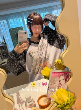 JolieJuly韩国正品 迪士尼正品授权小碎花插肩袖长袖华夫格卫衣