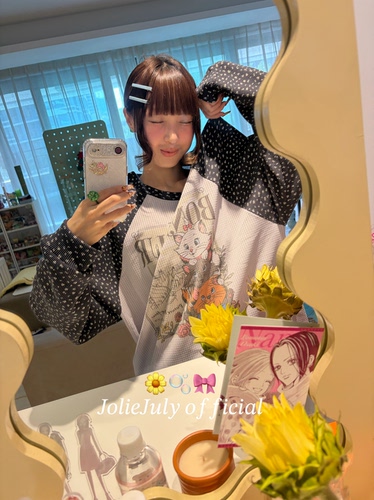 JolieJuly韩国正品 迪士尼正品授权小碎花插肩袖长袖华夫格卫衣