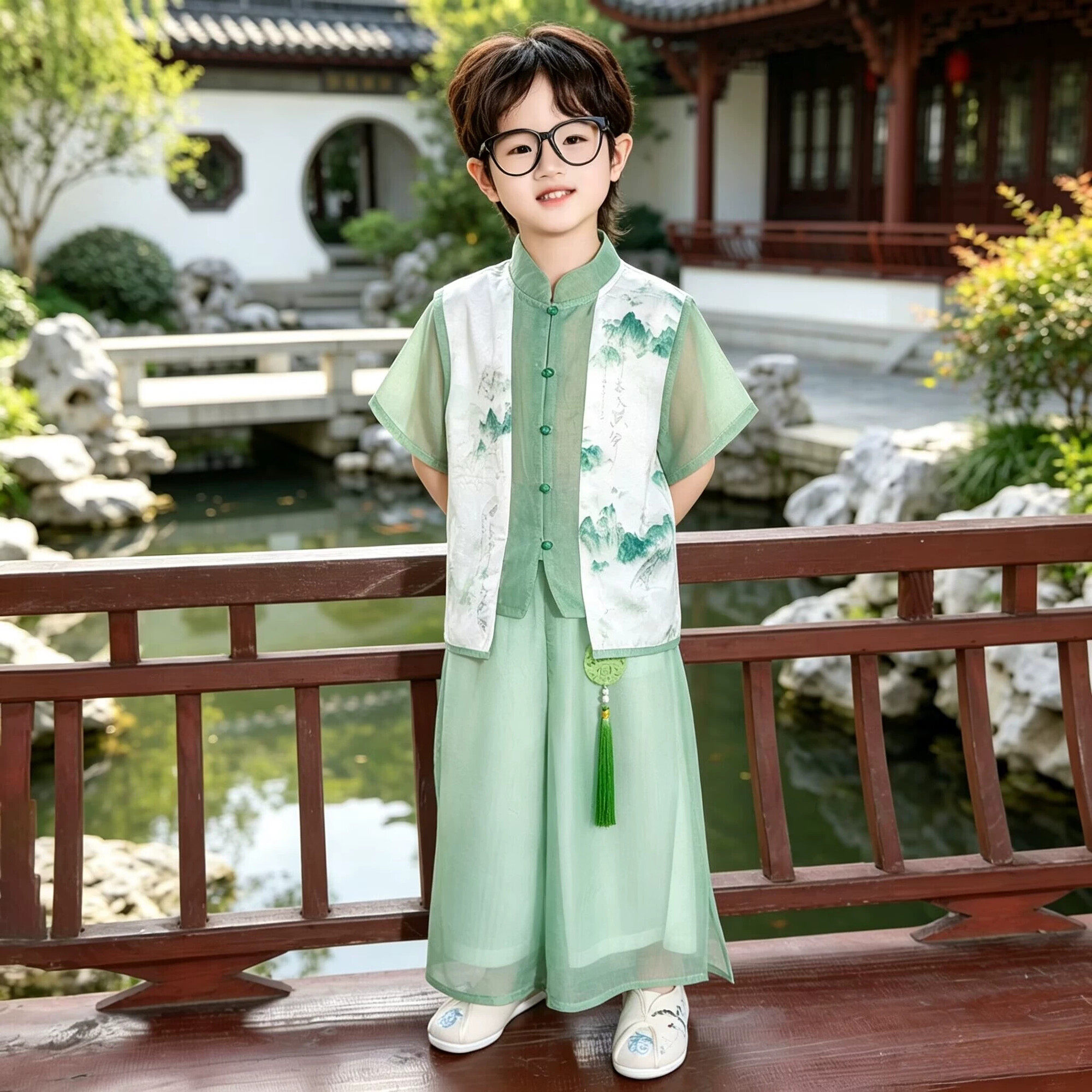 汉服男童新中式套装儿童中国风夏季日常两件套古风小少爷古装衣服
