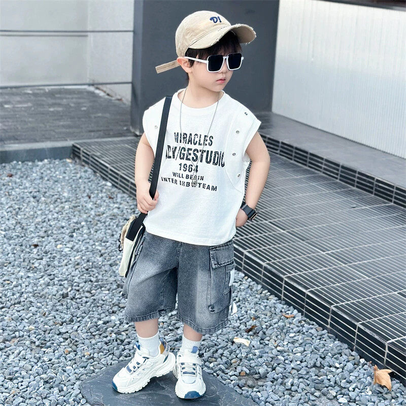 男童夏季痞帅时髦无袖背心套装2026新款儿童时髦酷帅韩版两件套潮