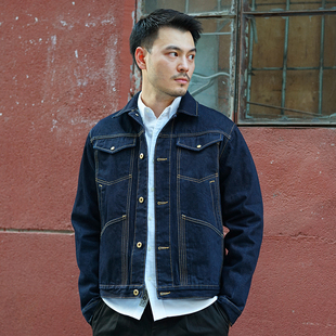 VINTAMERI美式 外套15.6OZ新疆棉机车牛仔夹克RRL 复古咔叽多袋工装