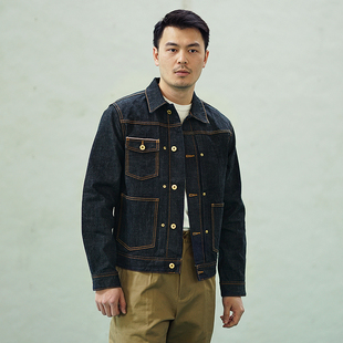 VINTAMERI美式复古机车硬汉17OZ重磅新疆棉DENIM脱浆赤耳原牛夹克