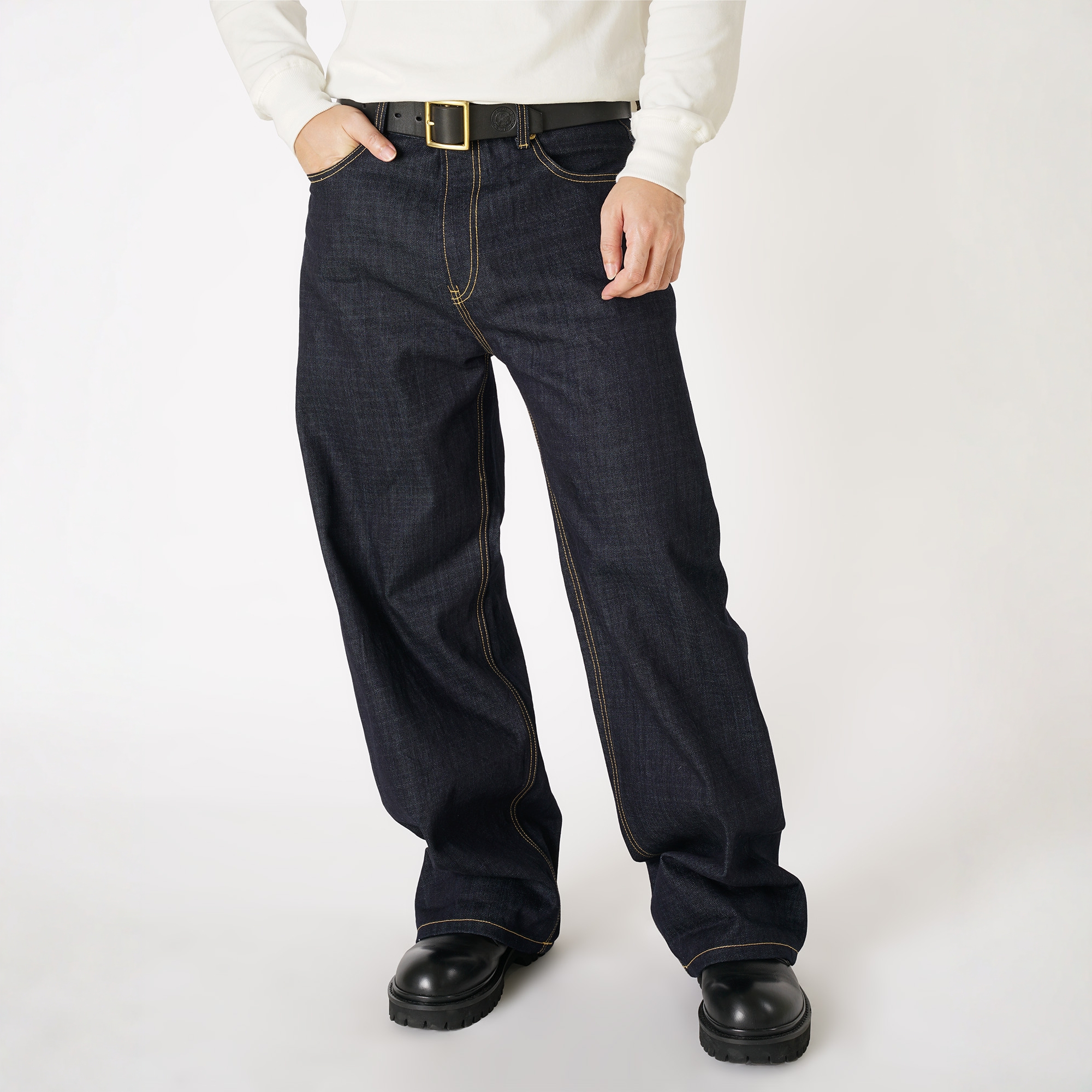 丹宁复古高腰竹节牛仔裤原牛阔腿