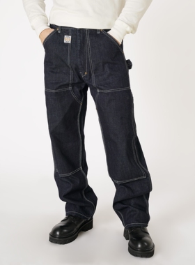 维托摩瑞复刻元年美式黑牡丹12OZ双膝伐木牛仔裤铁道工装裤