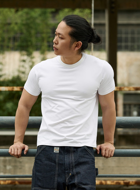 维托摩瑞 230g重磅短袖t恤男白色纯棉圆领弹力正肩上衣