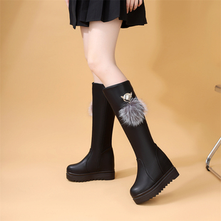 小个子长靴女不过膝厚底内增高骑士靴侧拉链显瘦腿高筒皮靴小码
