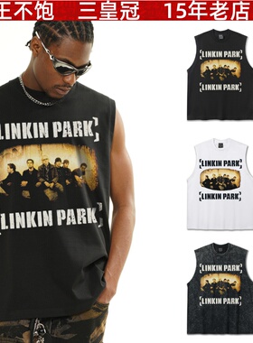 王不饱精选 摇滚Linkin Park美式复古高街圆领坎肩背心t恤印花