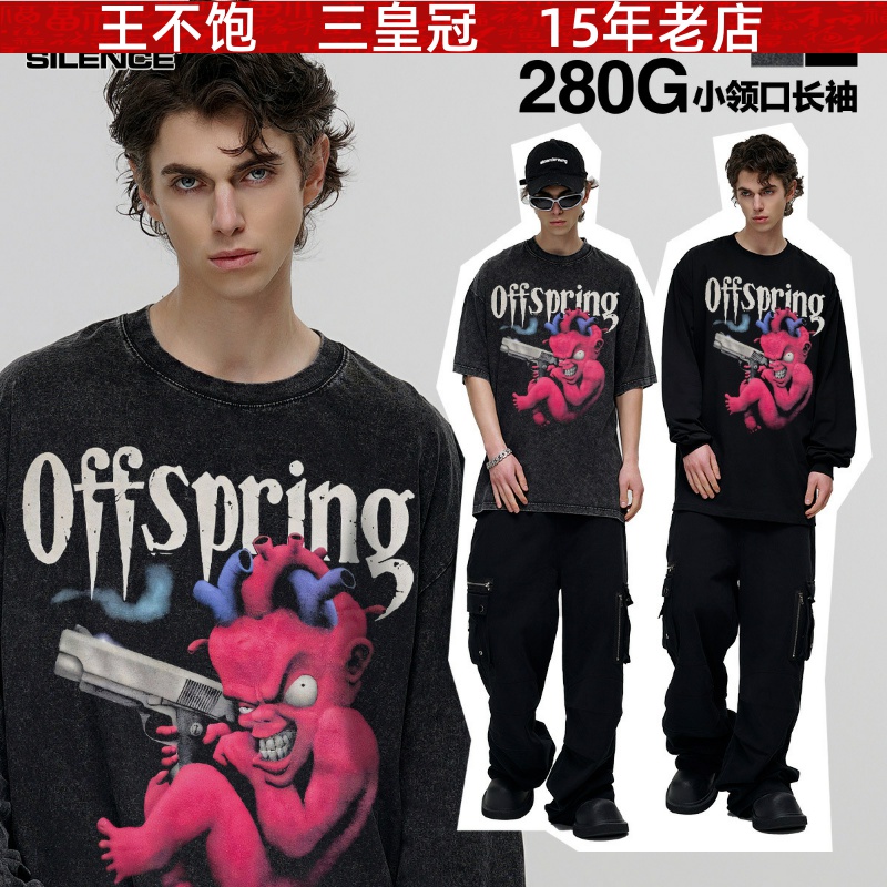 王不饱精选 offspring后裔摇滚乐队vintage短袖t恤美式水洗重磅